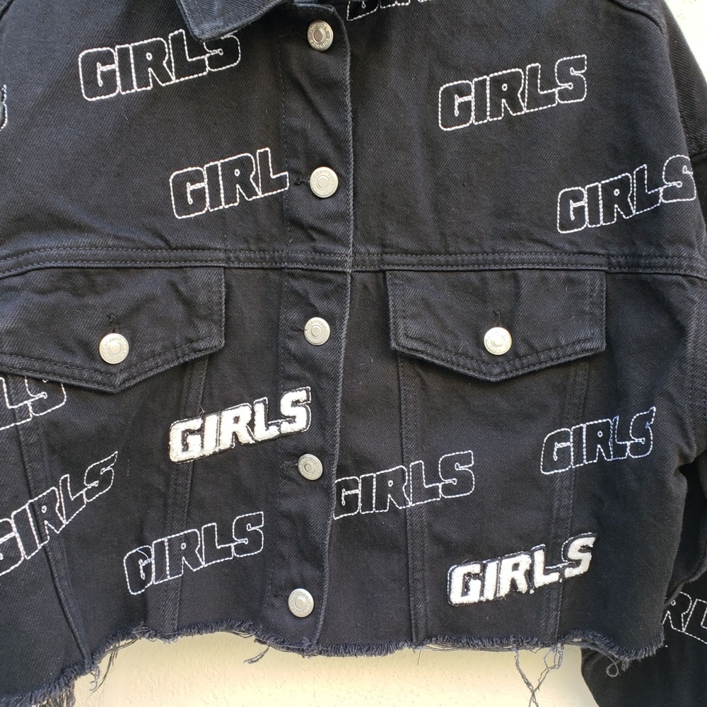 HTF Top Shop Girls "Hacked" Black Denim Jacket | 2 - Picture 6 of 11